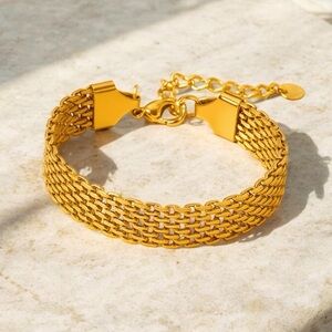 Gold Multi-Row Chain Mesh Bracelet